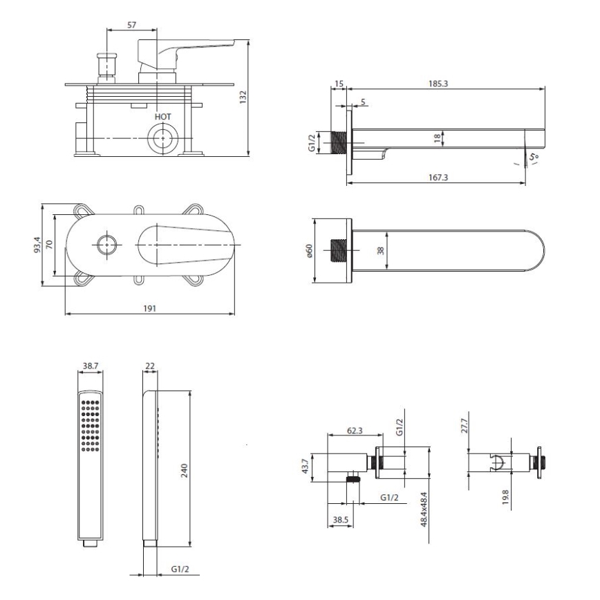 Cersanit S952-040 - Badkuipset met inbouwkraan MODUO glanzend chroom