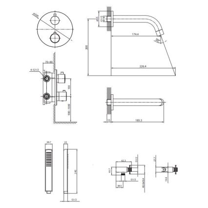 Cersanit S952-041 - Badset met thermostatische inbouwkraan ZEN zwart