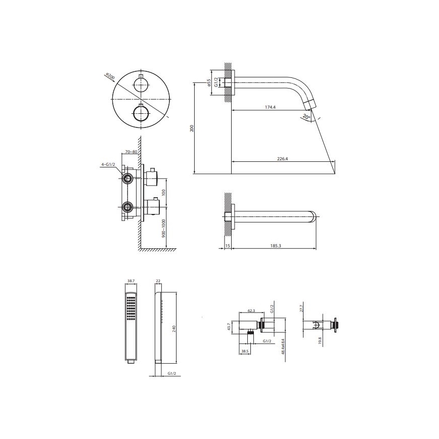 Cersanit S952-041 - Badset met thermostatische inbouwkraan ZEN zwart