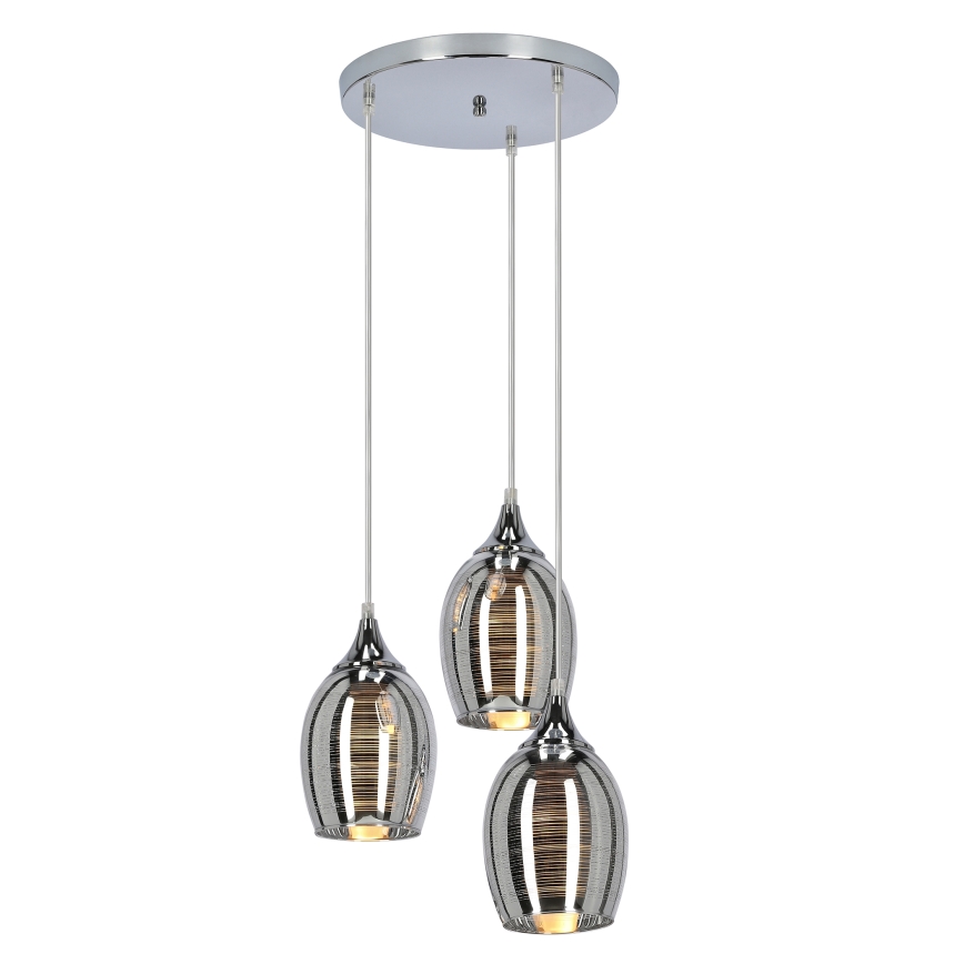 Chromen Hanglamp aan koord MARINA 3x E27 / 60W / 230V