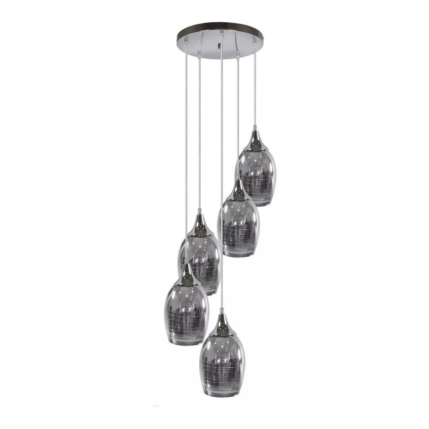 Chromen Hanglamp aan koord MARINA 5x E27 / 60W / 230V