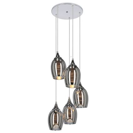 Chromen Hanglamp aan koord MARINA 5x E27 / 60W / 230V