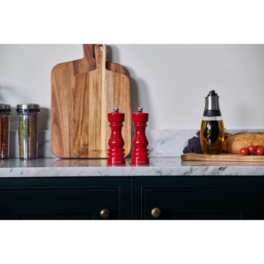 Cole&Mason - Set van 2 zout- en pepermolens LONDON 18 cm beukenhout/rood
