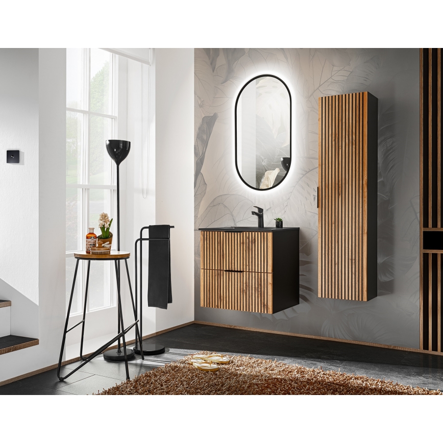 COMAD XILO BLACK WOTAN 82-60-D-2S - Wastafelonderkast XILO 57 x 60,2 cm zwart/wotan eiken