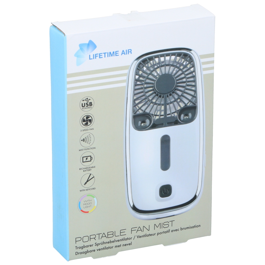 Compacte oplaadbare LED RGB-handventilator met mistfunctie 3,7V 1200 mAh