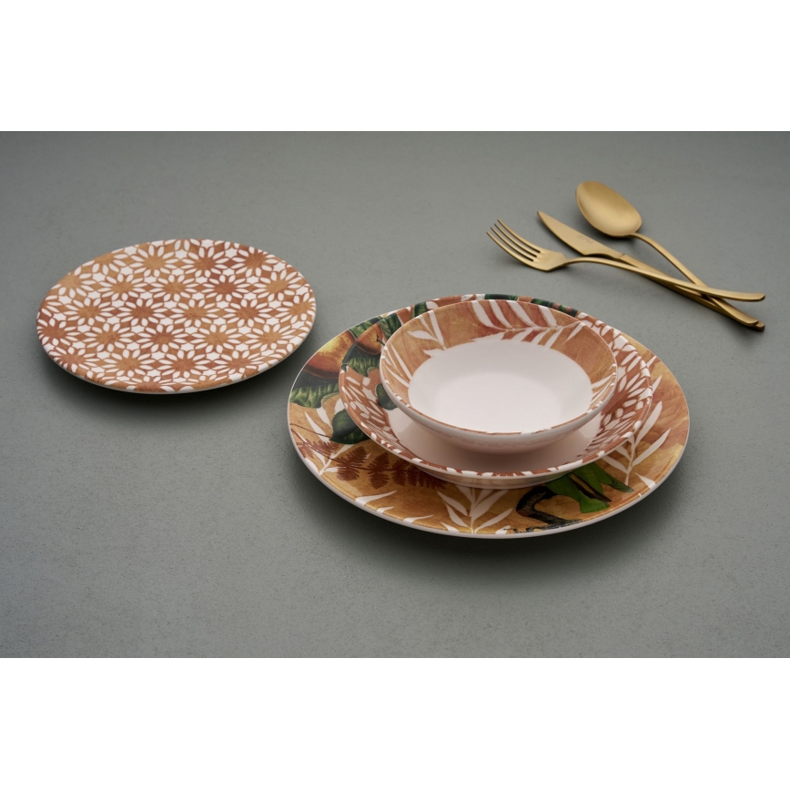 Compleet 24-delige serviesset van keramiek in oranje en groen