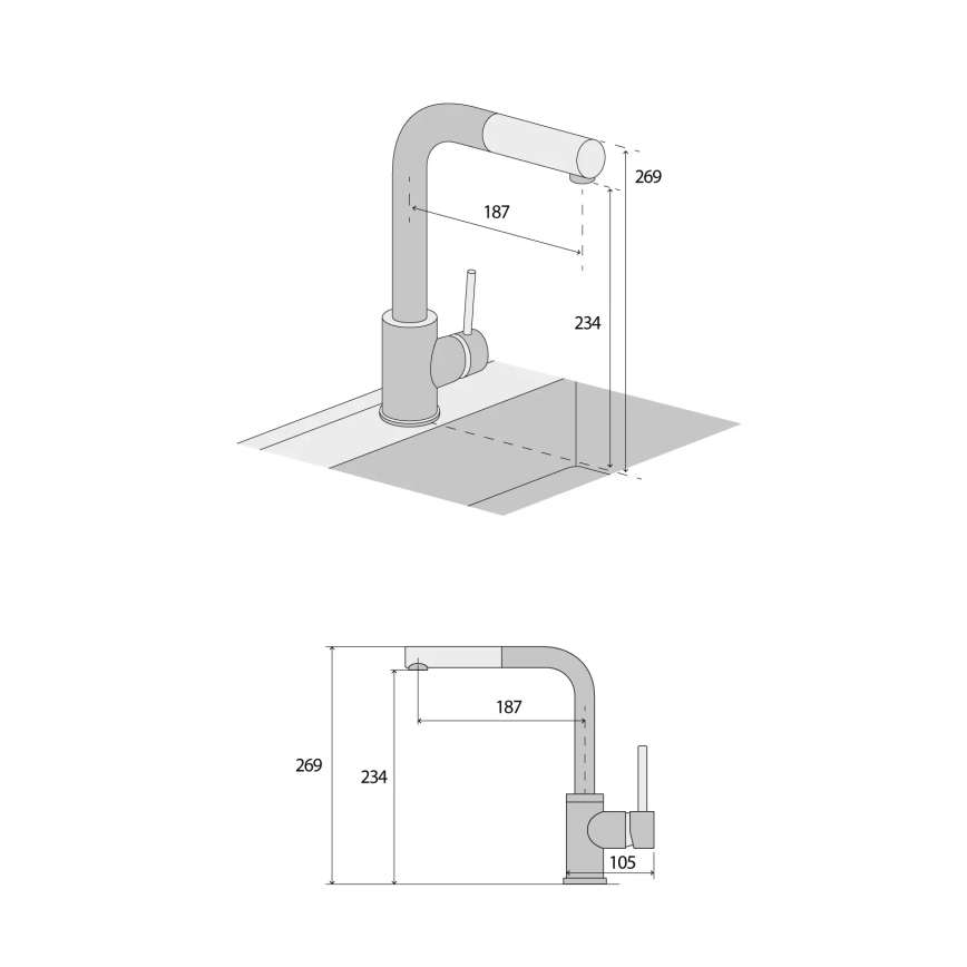 Concept BDG4527DG - Keukenkraan met uittrekbare sproeikop 26,9 cm graniet/donkergrijs