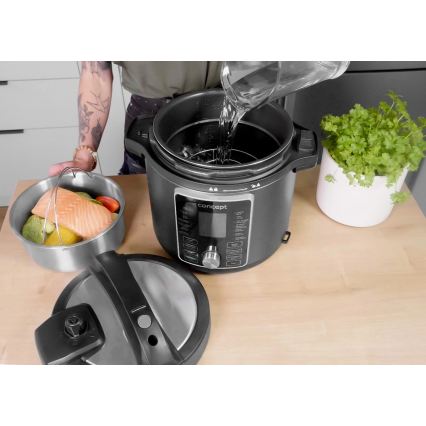 Concept CK8000 - Multifunctionele 11-in-1 elektrische snelkookpan met airfryerfunctie, 5,6 l, 1500 W/230 V, zwart
