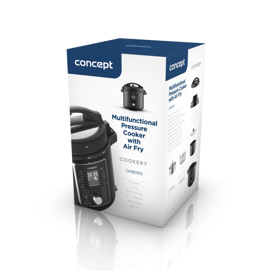 Concept CK8000 - Multifunctionele 11-in-1 elektrische snelkookpan met airfryerfunctie, 5,6 l, 1500 W/230 V, zwart