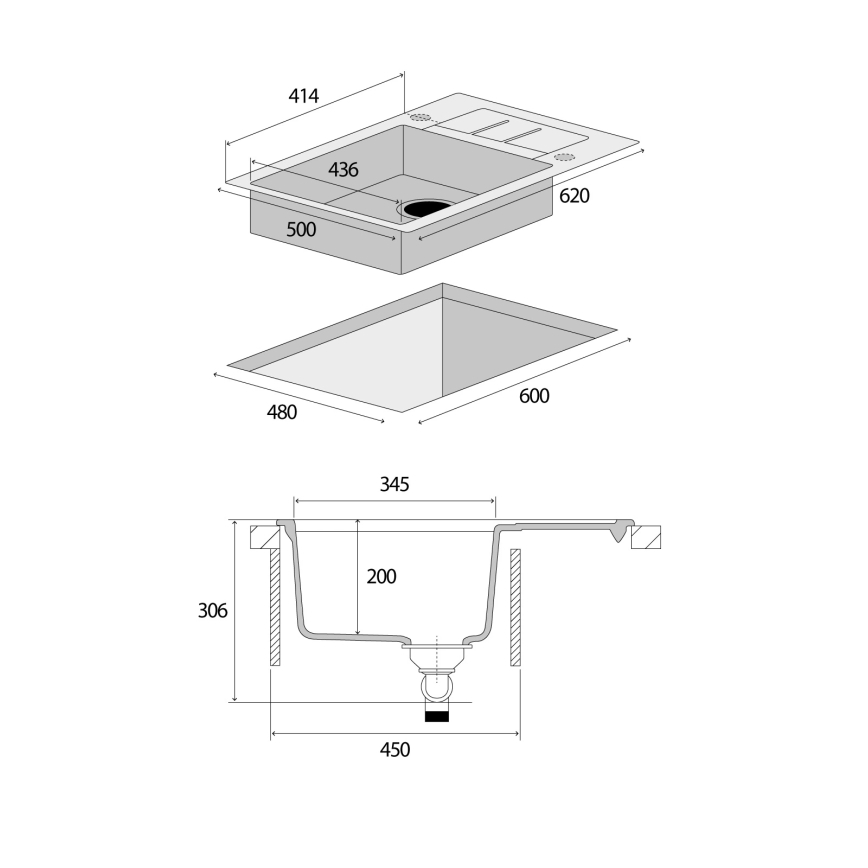 Concept DG05C45BC - Keukenspoelbak CUBIS 50 x 62 cm graniet/zwart