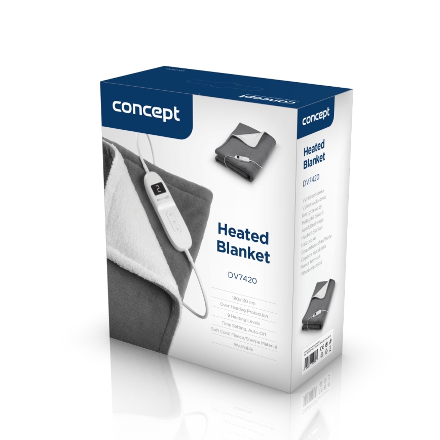 Concept DV7420 - Elektrische verwarmingsdeken 160W/230V 180x130 cm grijs/wit