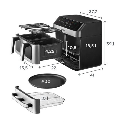 Concept FR9000 - Airfryer PIZZA TRIO 18,5 l 2700W/230V roestvrij staal/zwart