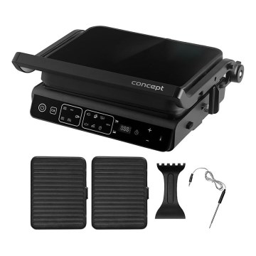 Concept ge3600 - Contactgrill met temperatuursensor GLASS 2000W/230V zwart