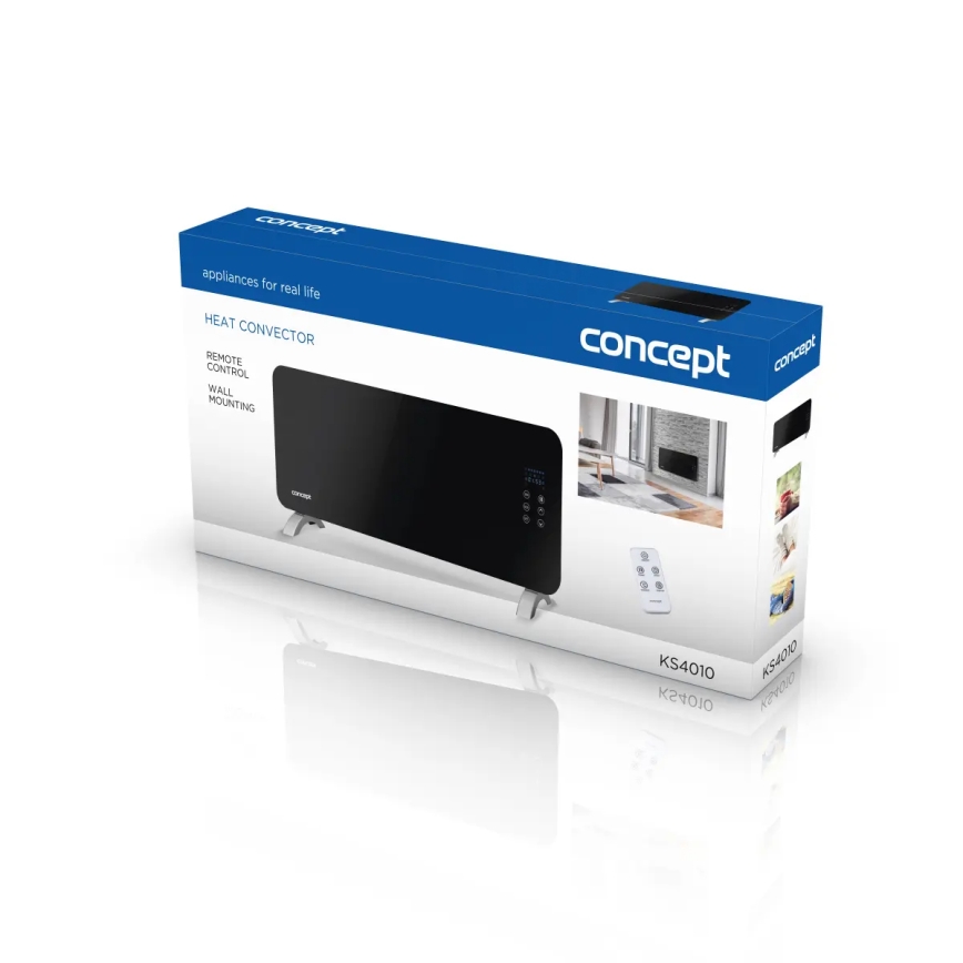 Concept KS4010 - Elektrische convectorkachel 1000/2000W IP24 zwart + afstandsbediening