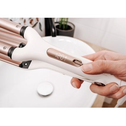 Concept KT2140 - Drievoudige krultang GLAM STYLE 100W/230V wit/roségoud