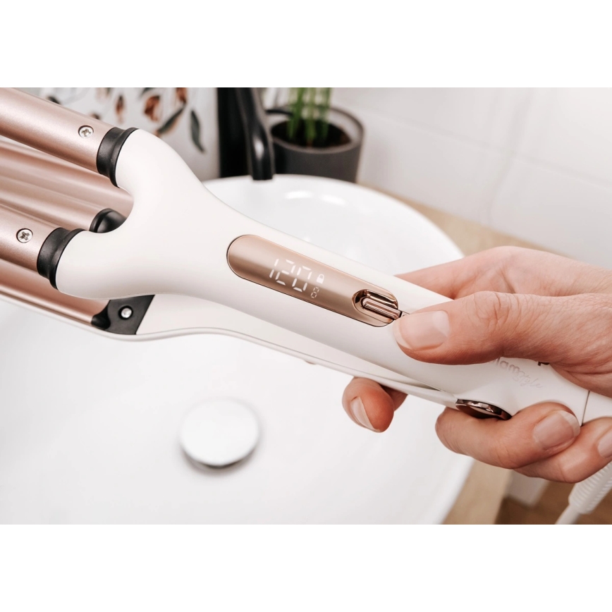 Concept KT2140 - Drievoudige krultang GLAM STYLE 100W/230V wit/roségoud