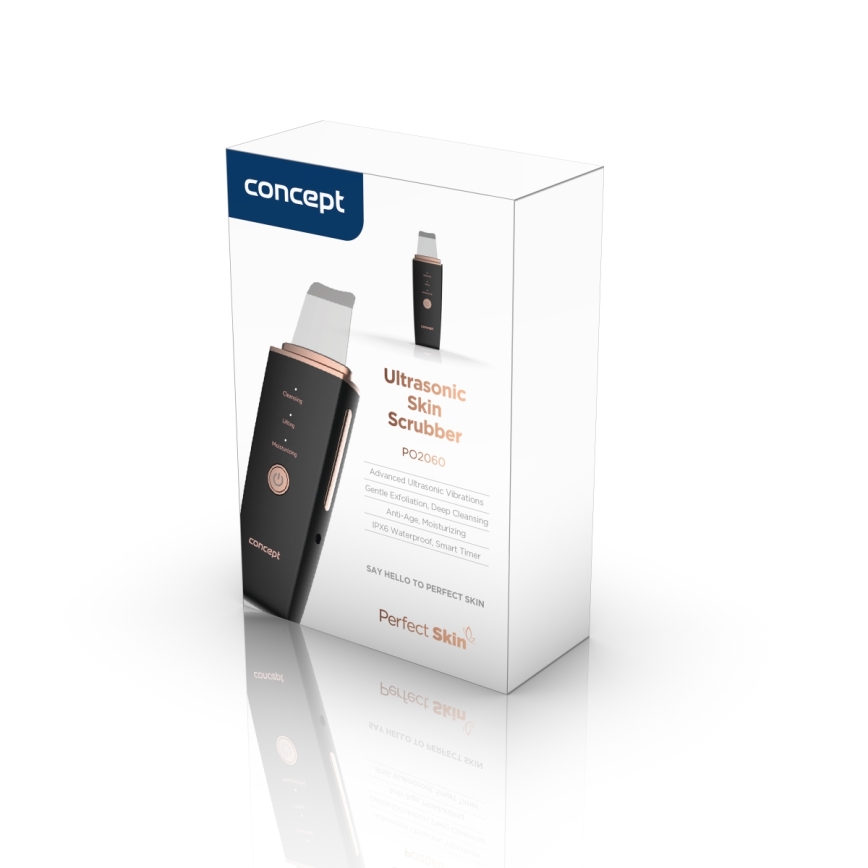 Concept PO2060 - Cosmetische ultrasone spatel PERFECT SKIN 3,5W/5V USB 500 mAh IPX6 zwart