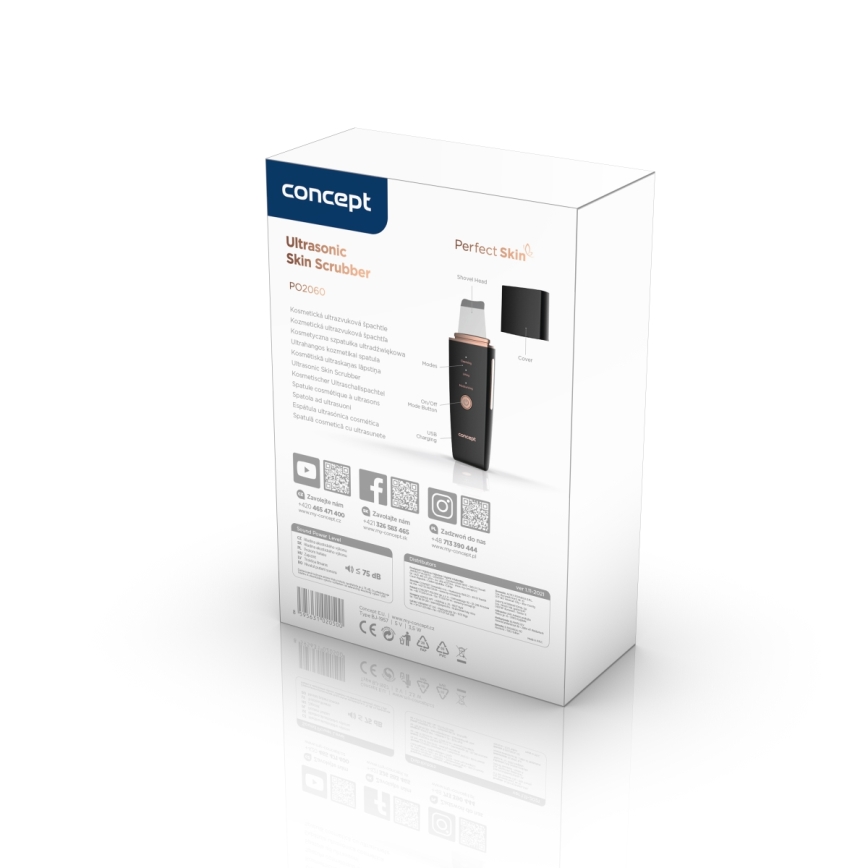 Concept PO2060 - Cosmetische ultrasone spatel PERFECT SKIN 3,5W/5V USB 500 mAh IPX6 zwart