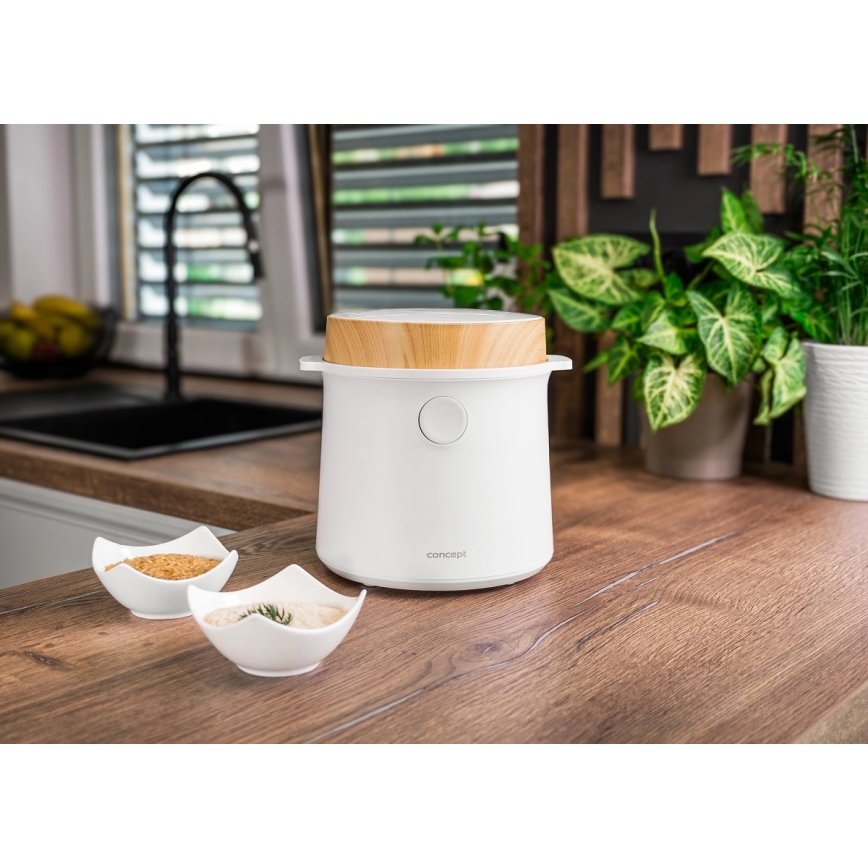 Concept RE3030 - Digitale rijstkoker 2-in-1 380W/230V 1,5 l wit/houtdecor