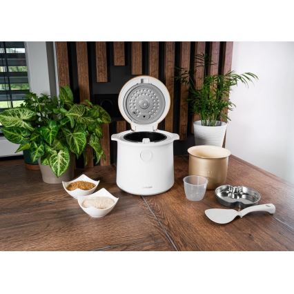 Concept RE3030 - Digitale rijstkoker 2-in-1 380W/230V 1,5 l wit/houtdecor