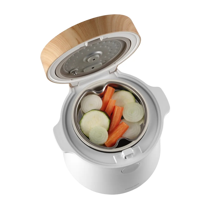 Concept RE3030 - Digitale rijstkoker 2-in-1 380W/230V 1,5 l wit/houtdecor