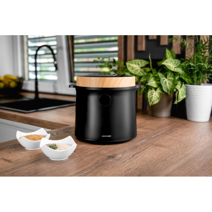 Concept RE4040 - Digitale rijstkoker 2-in-1 450W/230V 2 l zwart/houtdecor