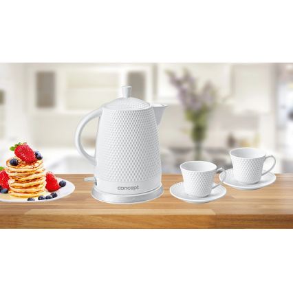 Concept RK0040 - Waterkoker 1,5 l 1500W/230V wit/keramiek + 2 kopjes met schoteltjes