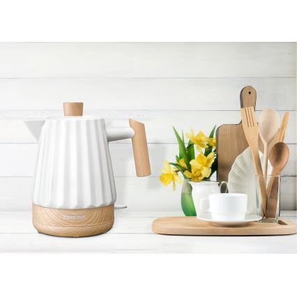 Concept RK0090 - Waterkoker 1,5 l 1500W/230V wit/houtdecor/keramiek