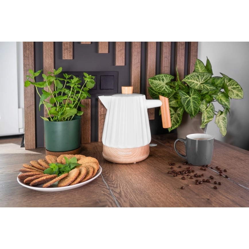 Concept RK0090 - Waterkoker 1,5 l 1500W/230V wit/houtdecor/keramiek