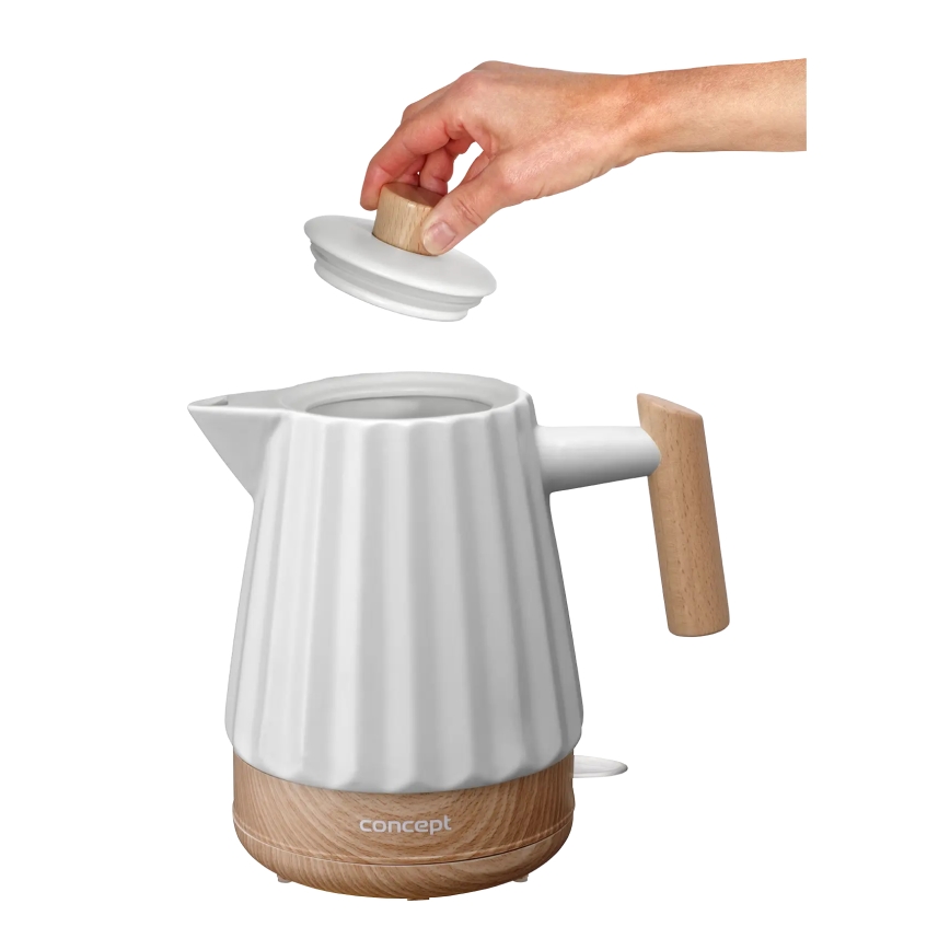 Concept RK0090 - Waterkoker 1,5 l 1500W/230V wit/houtdecor/keramiek