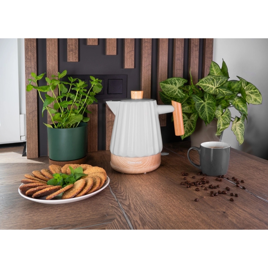 Concept RK0091 - Elektrische waterkoker 1,5 l 1500W/230V lichtgrijs/houtdecor/keramiek