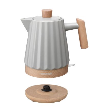Concept RK0091 - Elektrische waterkoker 1,5 l 1500W/230V lichtgrijs/houtdecor/keramiek