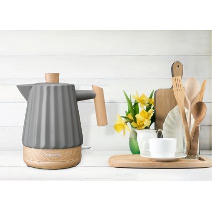 Concept RK0092 - Waterkoker 1,5 l 1500W/230V donkergrijs/houtdecor/keramiek