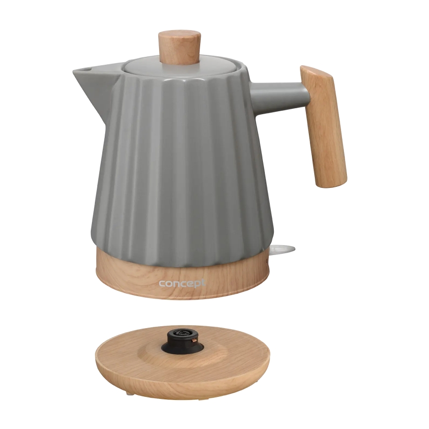Concept RK0092 - Waterkoker 1,5 l 1500W/230V donkergrijs/houtdecor/keramiek