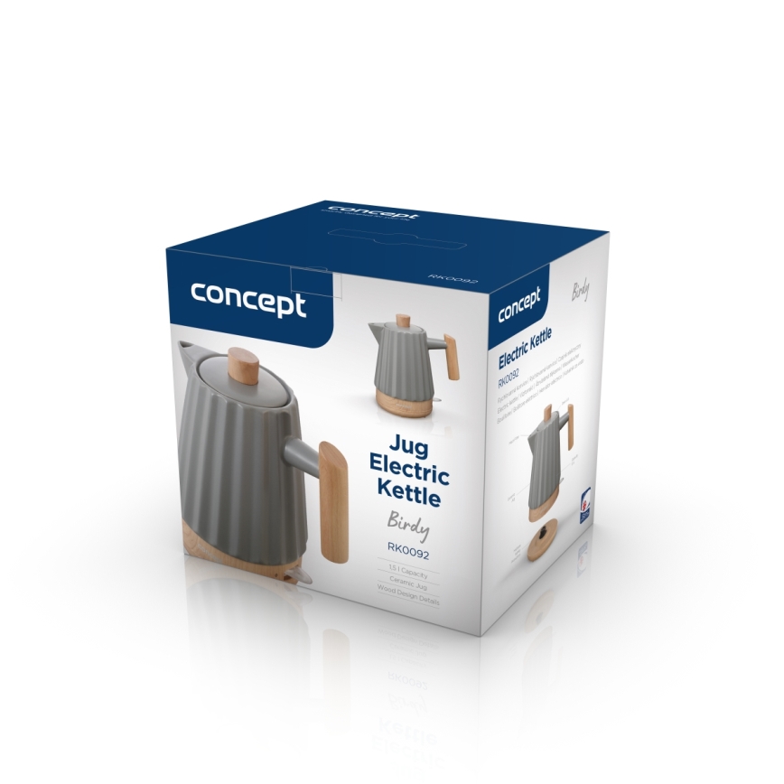 Concept RK0092 - Waterkoker 1,5 l 1500W/230V donkergrijs/houtdecor/keramiek