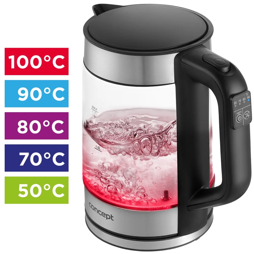 Concept RK4067 - Waterkoker met temperatuurregeling, 1,7 l, 2200 W/230 V, roestvrij staal
