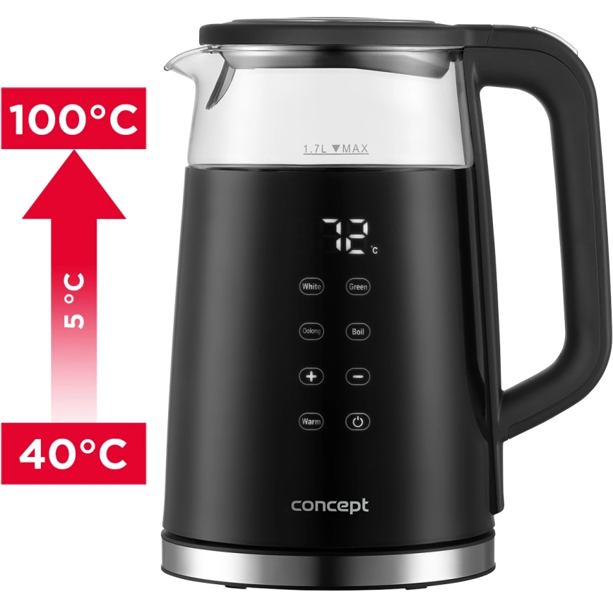 Concept RK4100 - Snelle waterkoker met temperatuurregeling, 1,7 l, 2200W/230V, zwart