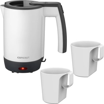 Concept RK7030 - Reiswaterkoker 0,5 l 1080W/230V grijs/wit + 2 kopjes