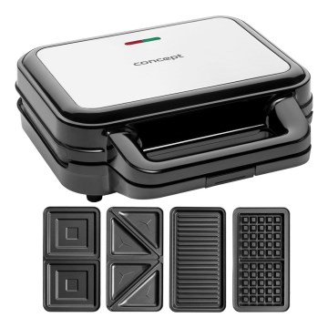 Concept SV3070 - Sandwich maker XXL 4in1 900W/230V zwart/roestvrij