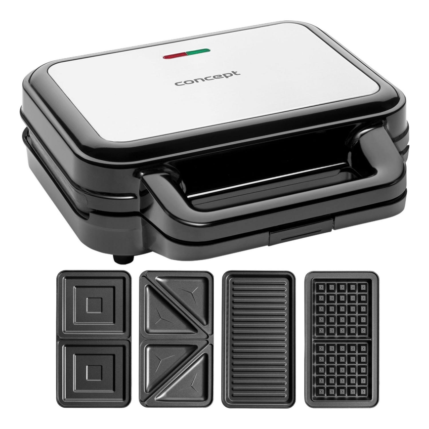 Concept SV3070 - Sandwich maker XXL 4in1 900W/230V zwart/roestvrij