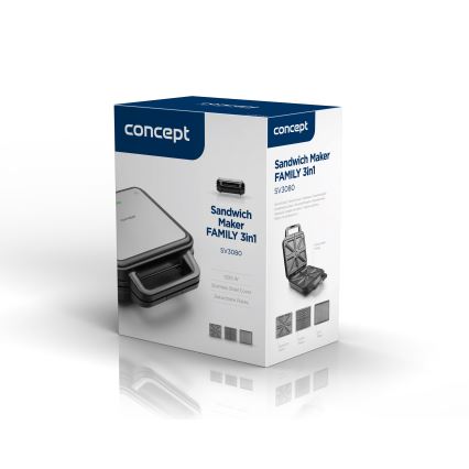 Concept SV3080 - Sandwich maker FAMILY 3in1 1200W/230V zwart/roestvrij