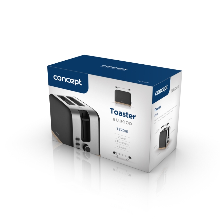 Concept TE2016 - Broodrooster met twee sleuven en opwarmrek 930W/230V zwart