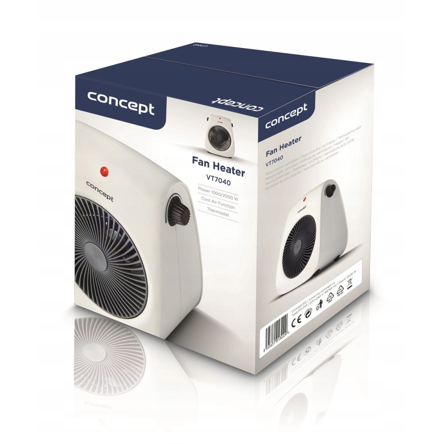 Concept vt7040 - Ventilator met verwarmingselement 1000/2000W/230V wit