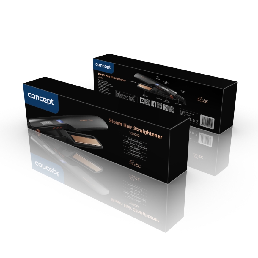 Concept VZ6010 - Stoom stijltang met LED-display ELITE STEAM BOOST 54W/230V zwart