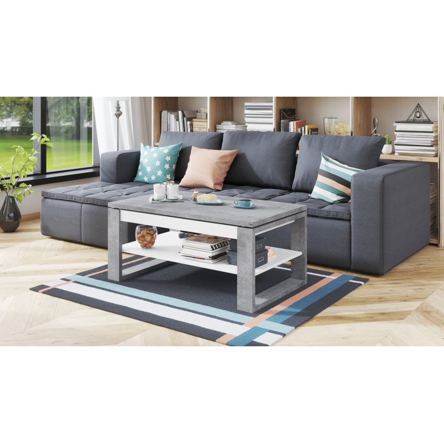 Conferentietafel met hefblad en plank NEA grijs beton/wit