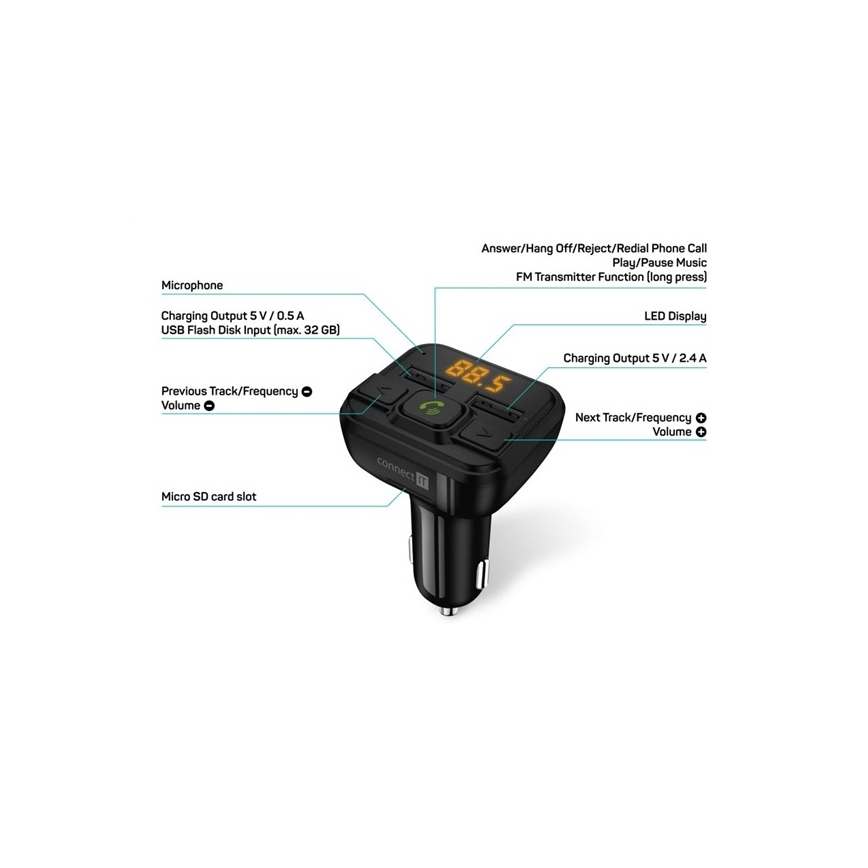 CONNECT IT CCC-8600-BK - FM-autozender met handsfreefunctie zwart