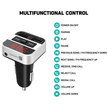 CONNECT IT CCC-8800-SL - FM-autozender met handsfreefunctie zwart/zilver
