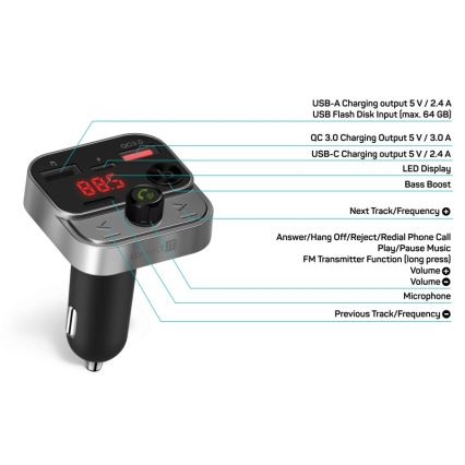 CONNECT IT CCC-8900-AN - FM-autozender met handsfreefunctie zwart/zilver