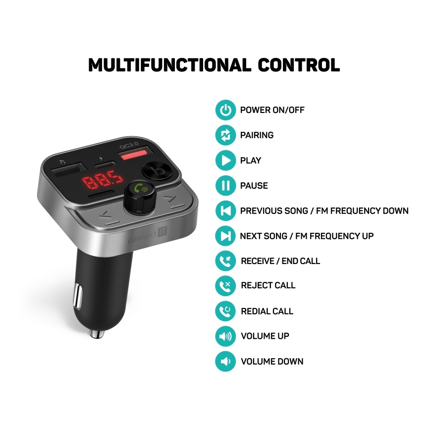 CONNECT IT CCC-8900-AN - FM-autozender met handsfreefunctie zwart/zilver