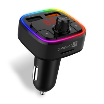 CONNECT IT CCC-9090-BK - LED RGB FM-autozender met handsfreefunctie zwart